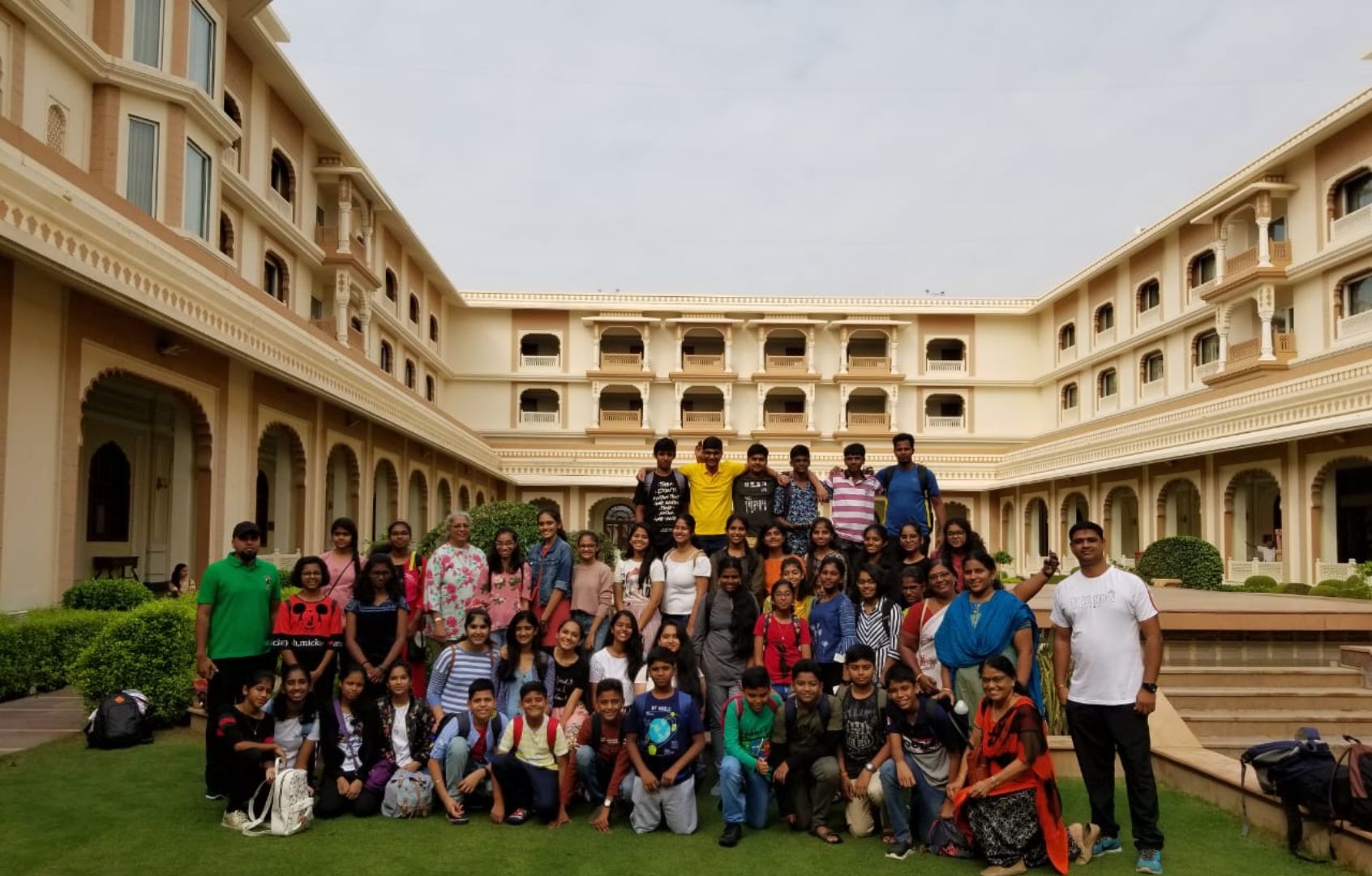 Student group tours around building